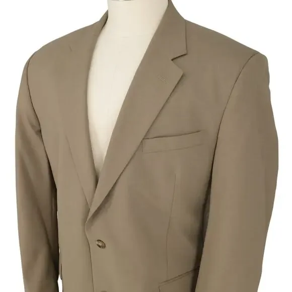 Jos A Bank Sport Coat Mens 46L Beige Tan Wool Jacket Two Button Lined